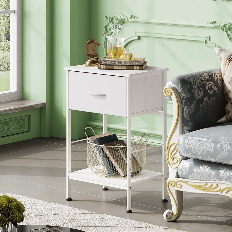 15.79'' W Metal Nightstand, White, Set of 2