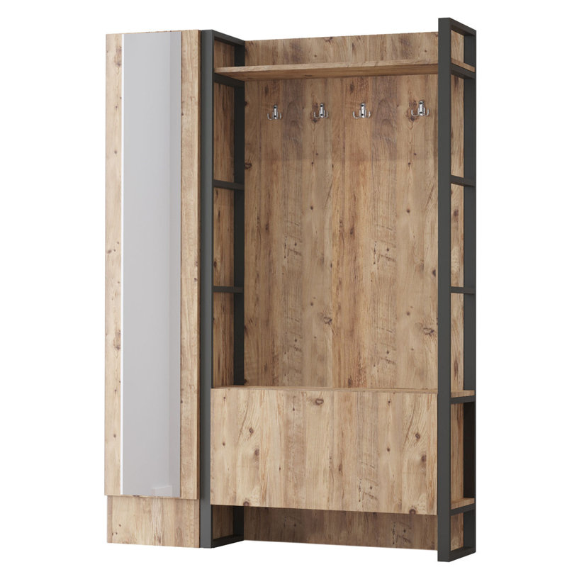 Hall Tree 49.4'' Wide With Shoe Storage Cabinets And 8 Hooks