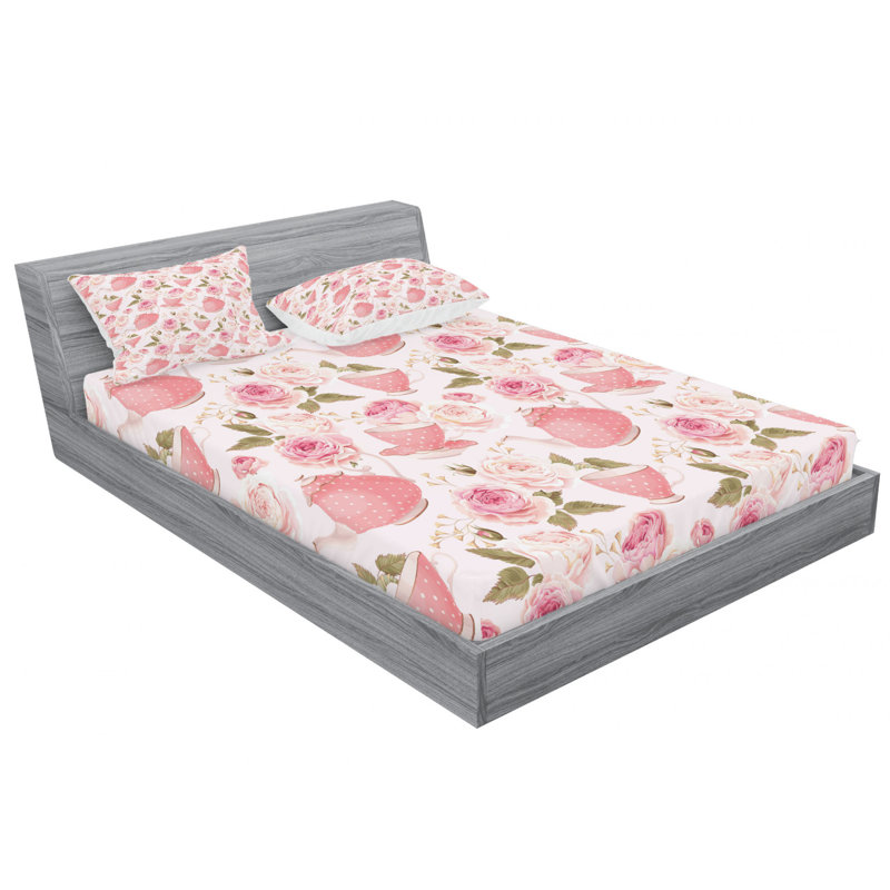 Microfiber Floral Sheet Set, Queen Sheet Set with Fitted Sheet