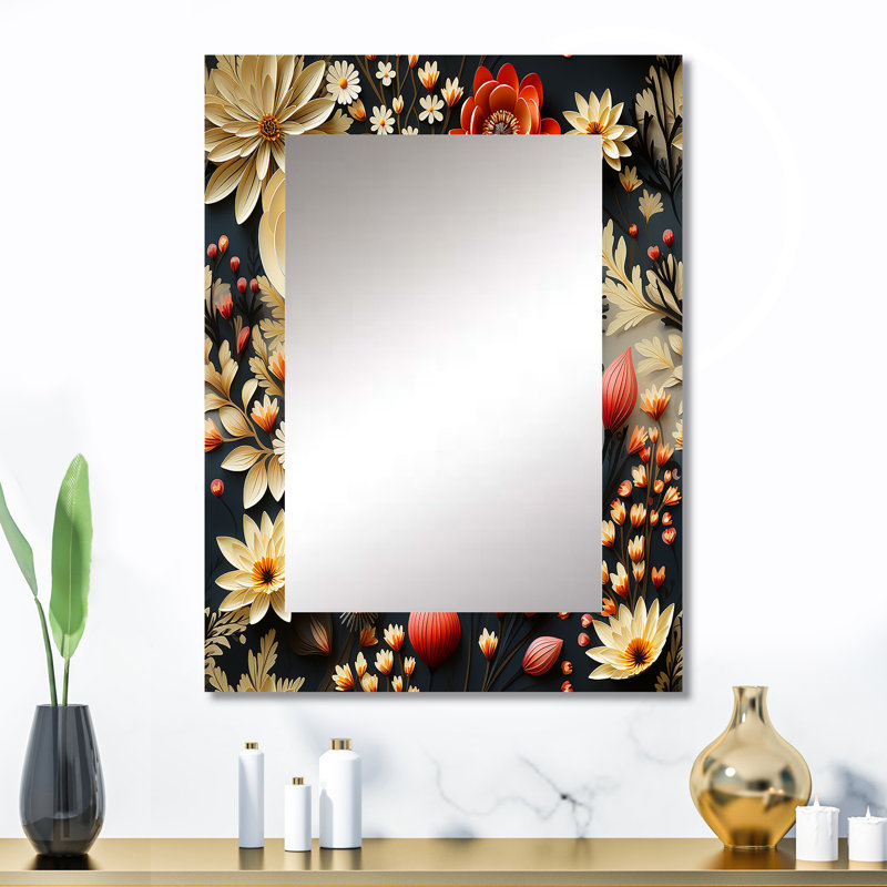 Chayten Cottage Floral Autumn Collage - Floral Decorative Wall Mirror, Floral Mirror, Printed Metal Art, 32" x 24"