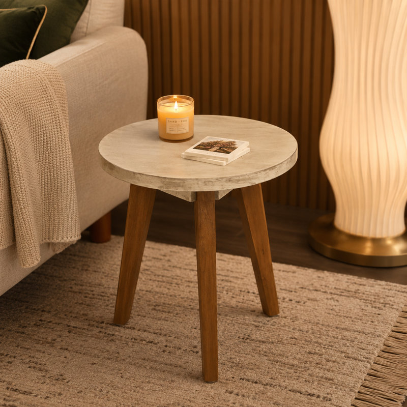Table d'appoint ronde d'extérieur moderne rustique, table d'appoint de patio avec pieds en bois, petite table de bout de jardin pour porche, balcon, terrasse