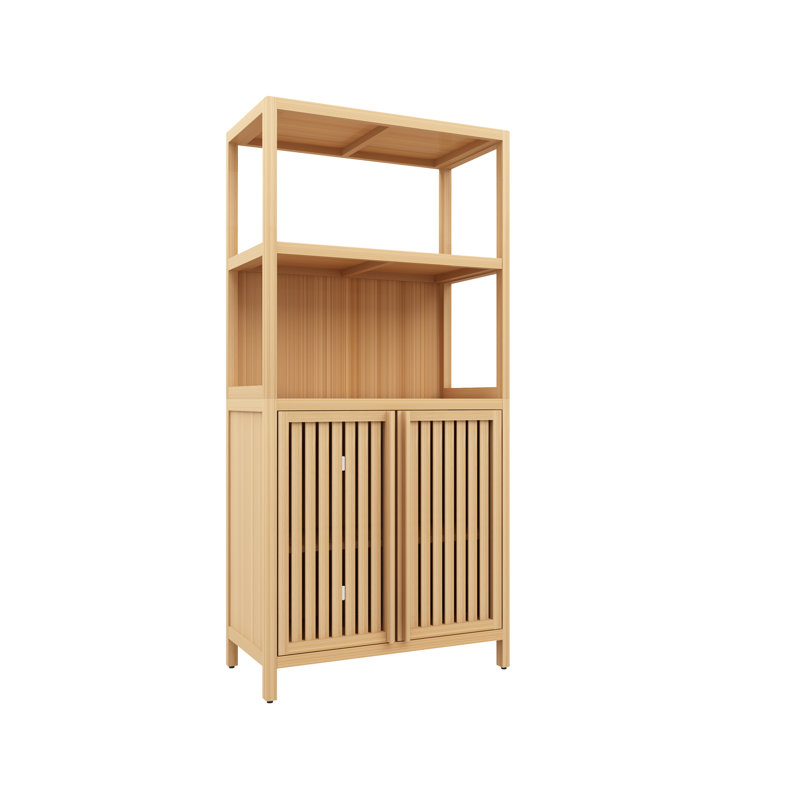 Freestanding Bamboo Bathroom Cabinet with 2 Doors, Floor Organizer for Living Room, Kitchen, Entryway, Natural
