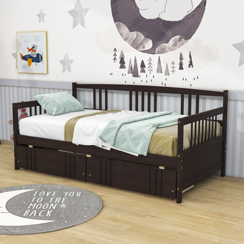Wooden Daybed with 2 Drawers, Espresso, Twin