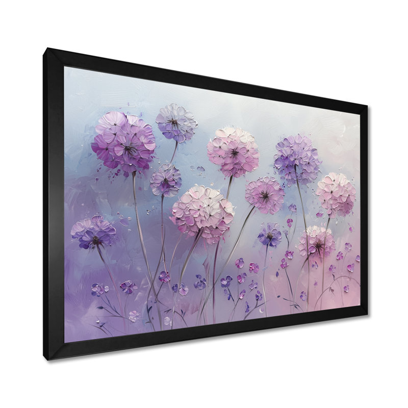 Lavand Dandelion Winter Field I - Pissenlit, art mural, H 12 po x l 20 po, Cadre flottant, Noir