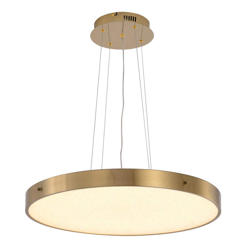 Lustre en métal à DEL avec diffuseur en acrylique blanc doux transparent, Laiton