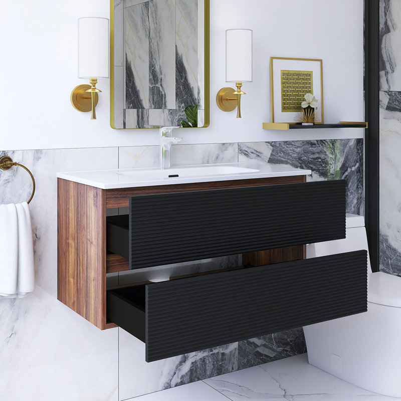 36 po X P 18 po P 20 po Meuble-lavabo mural simple H noir avec comptoir en céramique