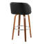 Tabouret de bar à hauteur fixe avec pivot en bois de noyer et similicuir noir avec repose-pieds rond en métal chromé - ensemble de 2