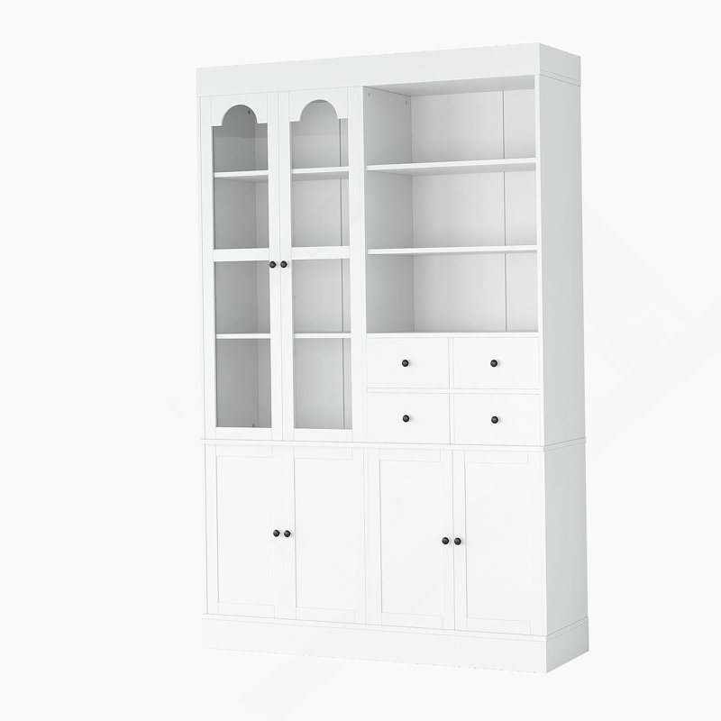Armoire décorative, buffet autoportant, garde-manger avec tiroirs, tablettes et plateaux coulissants, Blanc