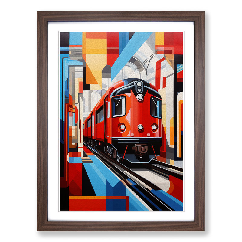 Train Constructivism - Single Picture Frame Print on Wood, Walnut Framed, 46cm H x 34cm W