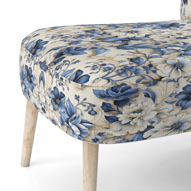 Chaise d'appoint victorienne en damas bleu et blanc éclectique
