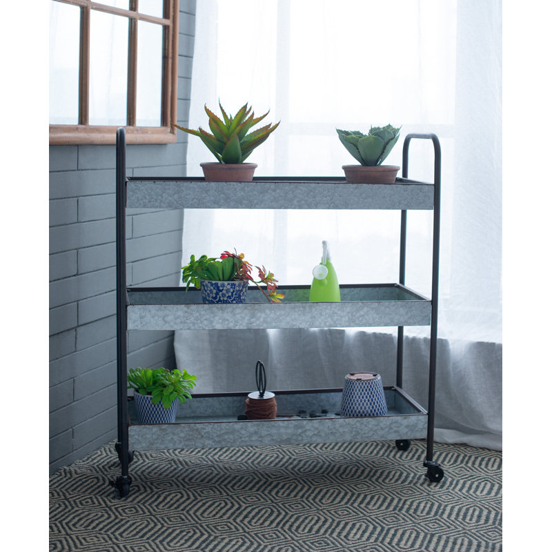 Manreet 35'' W Iron Shelving Unit with Wheels