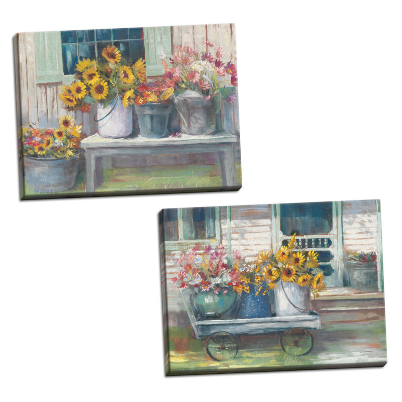 « jardin wagon & green banc » par carol rowan, ensemble de 2 reproductions d’art sur toile
