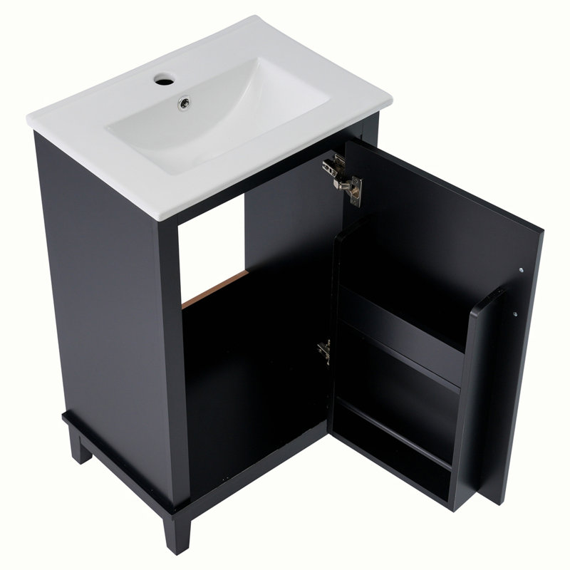 Petit meuble-lavabo moderne avec lavabo en céramique, Argent argent, Noir, noir, noir, noir