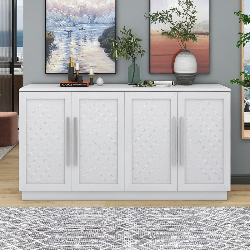 Buffet avec 4 portes et grande armoire de rangement avec tablettes réglables