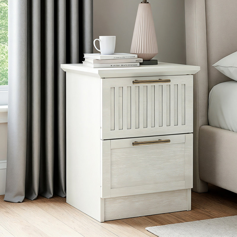 Darry Gregory 2 Drawer Bedside Table, Pearl White Oak