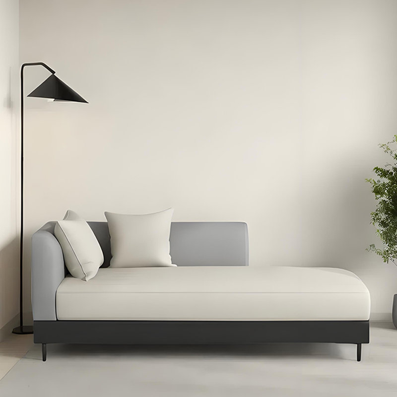 Chaise longue simple de qualité loisir, Blanc cassé/gris, Orienté à gauche (vu de face)