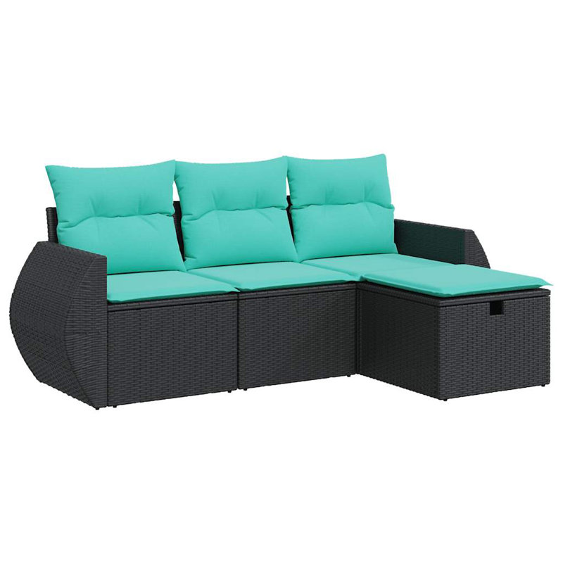 Ensemble de canapé de patio avec coussins 4 pièces Ebern Designs, Bleu, Noir