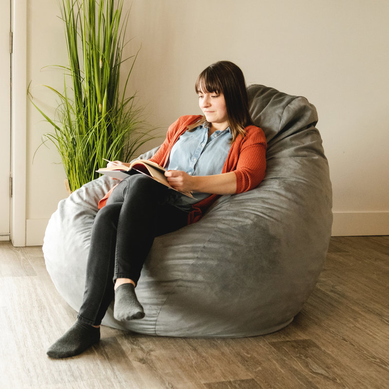 Big Joe Large Teardrop Foam Filled Bean Bag Chair with Soft Removable Cover, Gray Plush