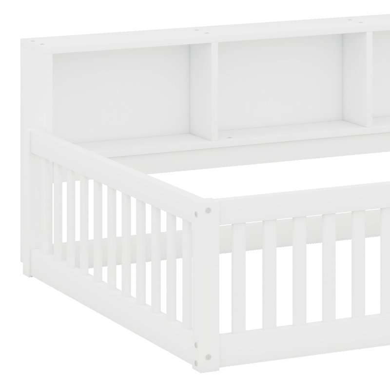 Lit sur pied en bois massif avec armoires de rangement, ports USB, station de charge, Blanc