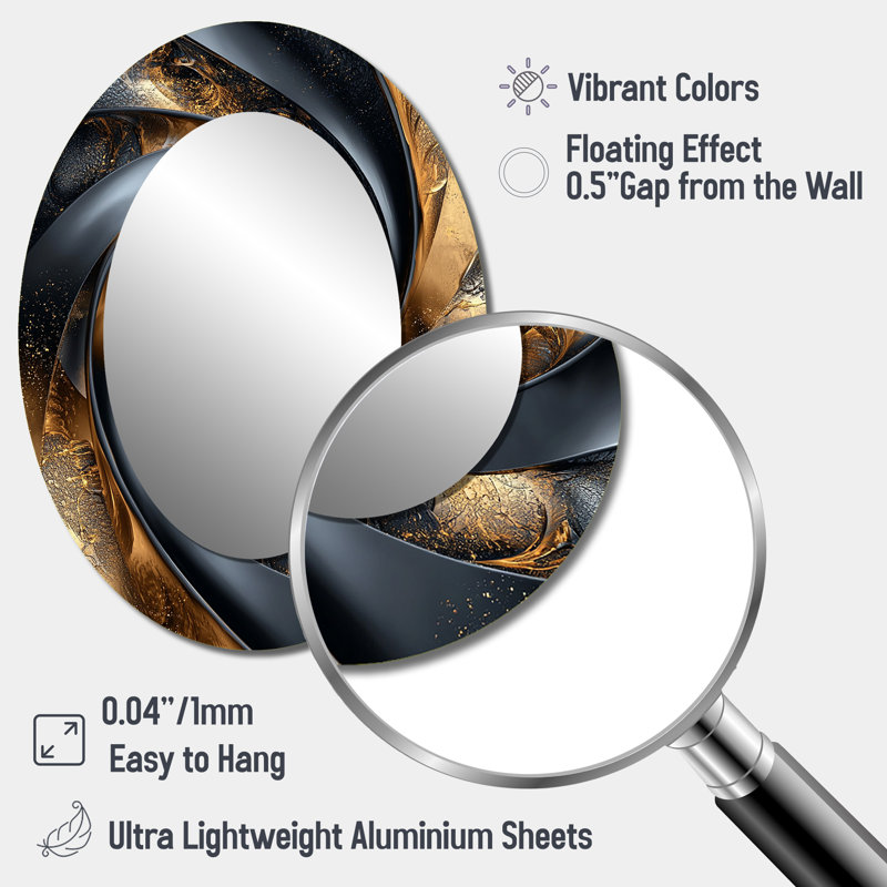 Abstract Spirals In Gold And Black Tones IV - Modern Oval Wall Mirror, 40" x 30"