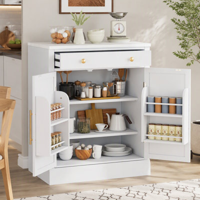 Modern Freestanding Kitchen Pantry,Buffet Food Storage, Coffee Bar Cabinet With Drawer, 2 Adjustable Shelves And 2 Door Shelves For Dining, Kitchen