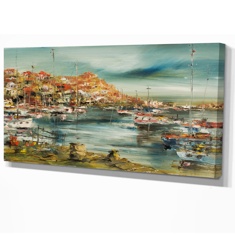 « port on the méditerranée sea », peinture, H 16 po x l 32 po x P 1 po, Toile tendue