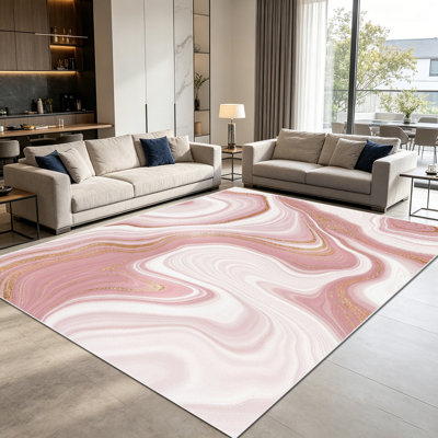 Tapis fluides en agate marbrée en or rose 1pc pour le salon, doux et confortable, convenant à toutes les saisons, facile à entretenir, lavable à la machine, tapis de ferme sous la table adapté pour la table à manger, la chambre à coucher, le vestibule,