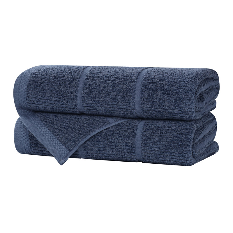 Milo Smart Twist Viscose Cotton Blend Medium Weight Quick Dry Solid Ribbed Bath Towels, Navy Blue, Bath Towels - 2 Pack