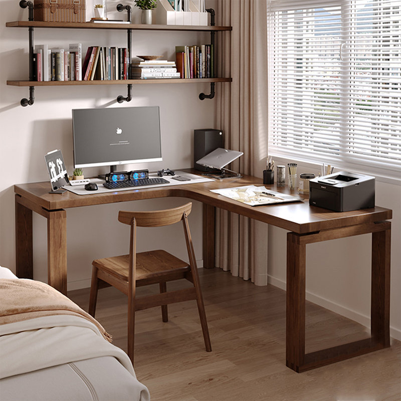Bureau en coin en bois massif de couleur noyer en forme de L, Gauche, 29,53 po H * 70,87 po L * 47,24 po P