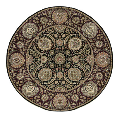 Hand-Knotted High-Quality Beige, Black, and Brown Round Area Rug