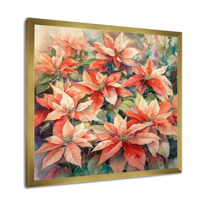 «Red Blossoming Poinsettias III», reproduction sur toile, H 30 po x l 30 po x P 1 po, Encadrement doré