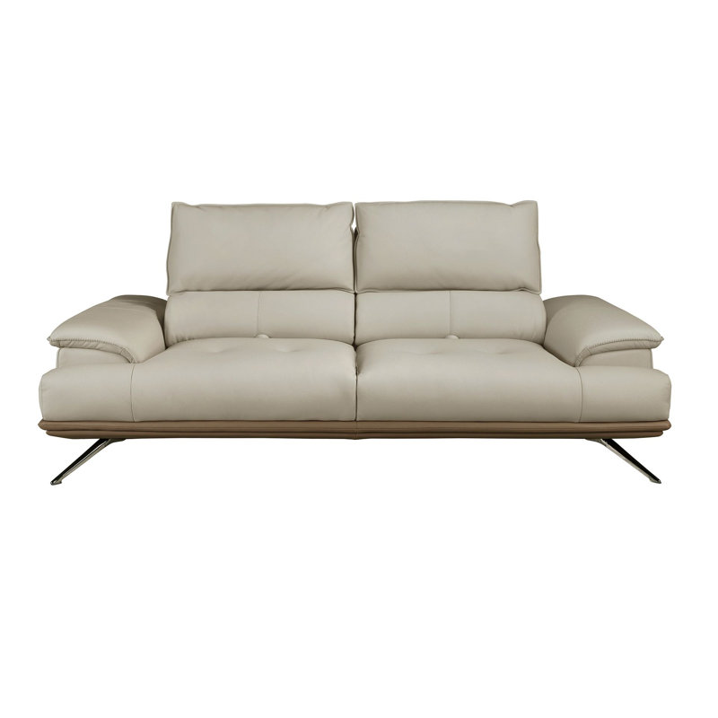 Grey taupe leather  sofa, 117cm H x 222cm W x 104cm D, 3
