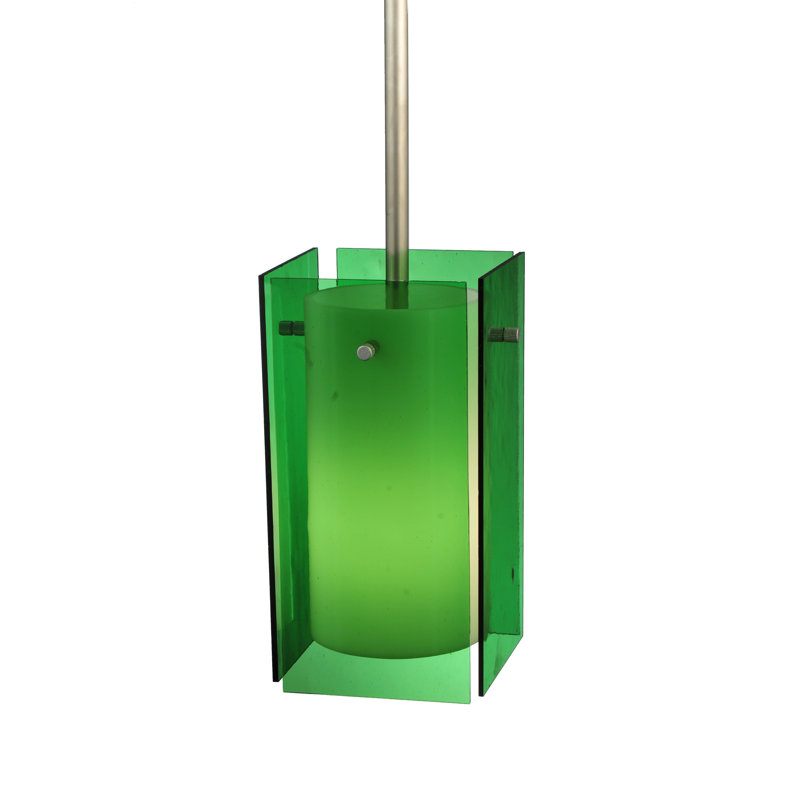 Luminaire suspendu rectangulaire 1 lumière, Vert, Chrome