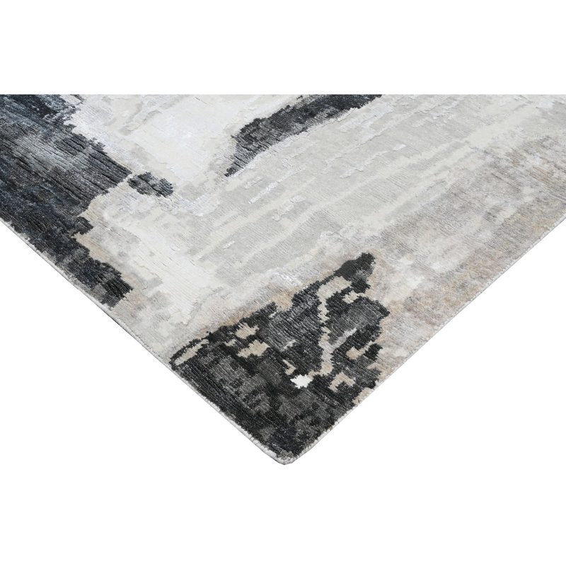 Tapis ivoire et noir noué à la main de haute qualité, Rectangle de 5 pi x 8 pi