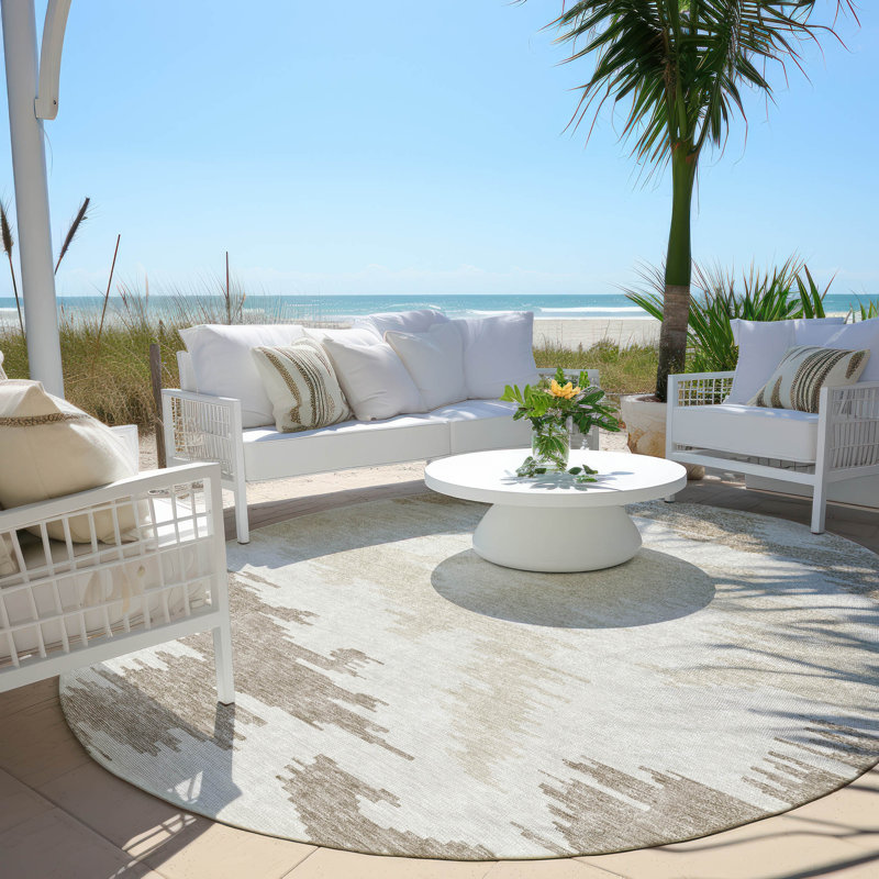 Malchow Washable Abstract Indoor / Outdoor Rug, Round 8'