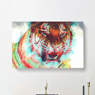 Roaring Tiger In Abstract - Wrapped Canvas