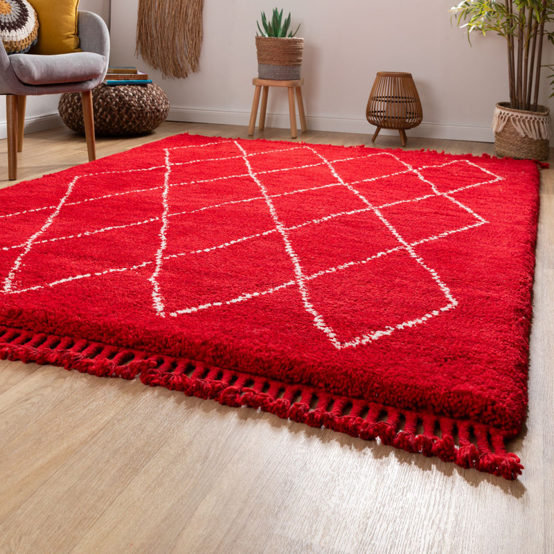 Ogan Rectangle Moroccan Wool Hand Knotted Berber, Red, Rectangle 140 x 200cm