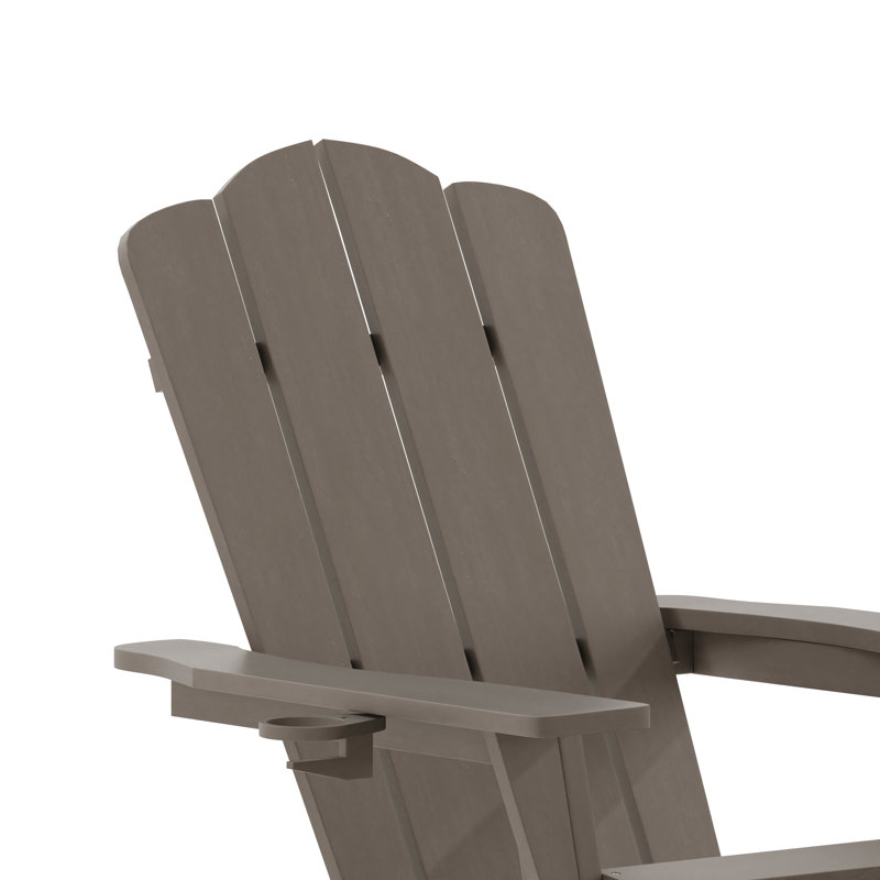 Ayleah Commercial All-Weather Plastic Adirondack Chair with Ottoman, Brown