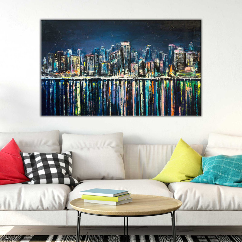 « night magic city », reproduction de peinture à l’acrylique sur toile, H 36 po x l 60 po x P 1,5 po