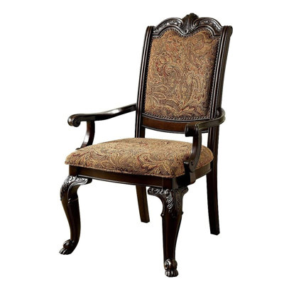 Formal Set Of 2Pc Arm Chairs Solid Wood Chair Padded Fabric Upholstered Seat Kitchen Dining Room Furniture
