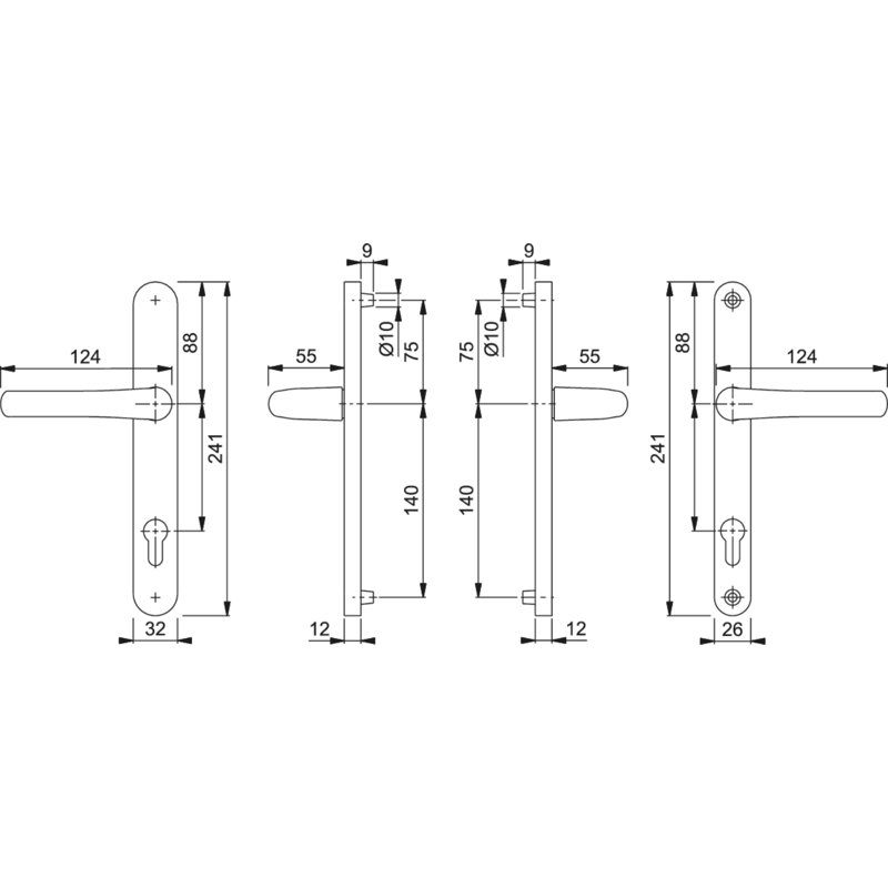 Keyed Right Hand Door Handle, Aluminium Silver