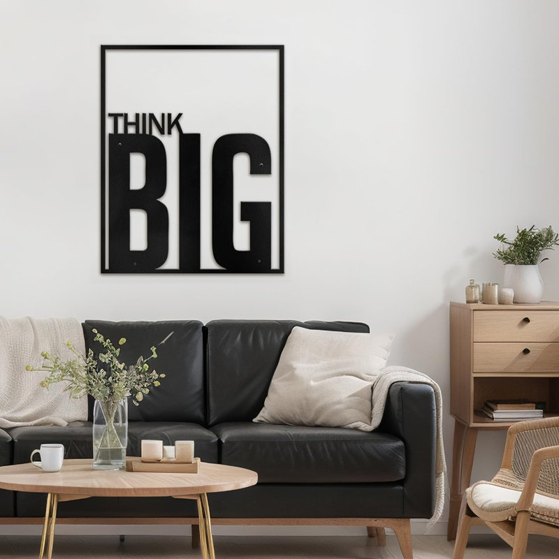 "Think Big" - Black And Gold Dimensional Iron Wall Sculpture Metal Wall Art Modern Office Decor, Black