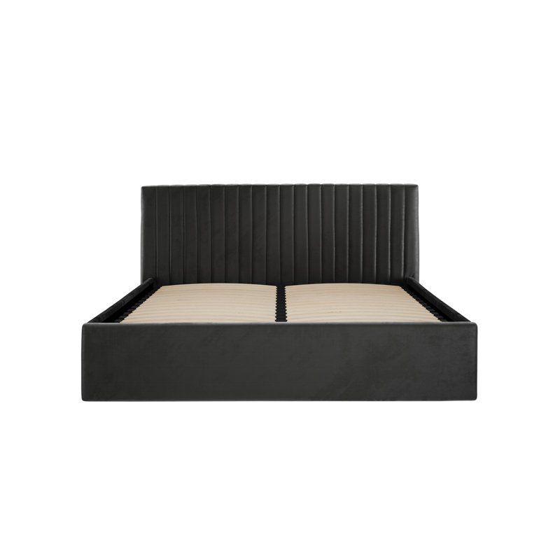 BERLIN UPHOLSTERED END LIFT OTTOMAN STORAGE BED, Double (4'6), Black