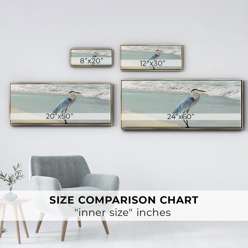 Beach Set Heron- Framed Canvas, 24" H x 60" W