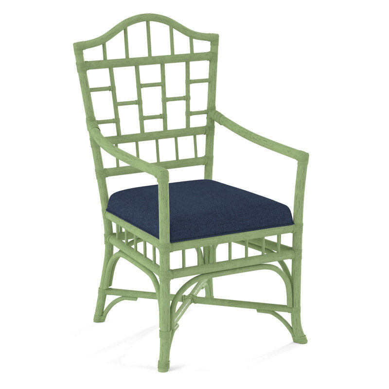 Chippendale Upholstered Arm Chair, Celery, White Performance Fabric; 0851-94