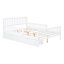 Lit double en bois robuste avec garde-corps et deux tiroirs de rangement, plateforme de couleur blanche-264620914-264620915