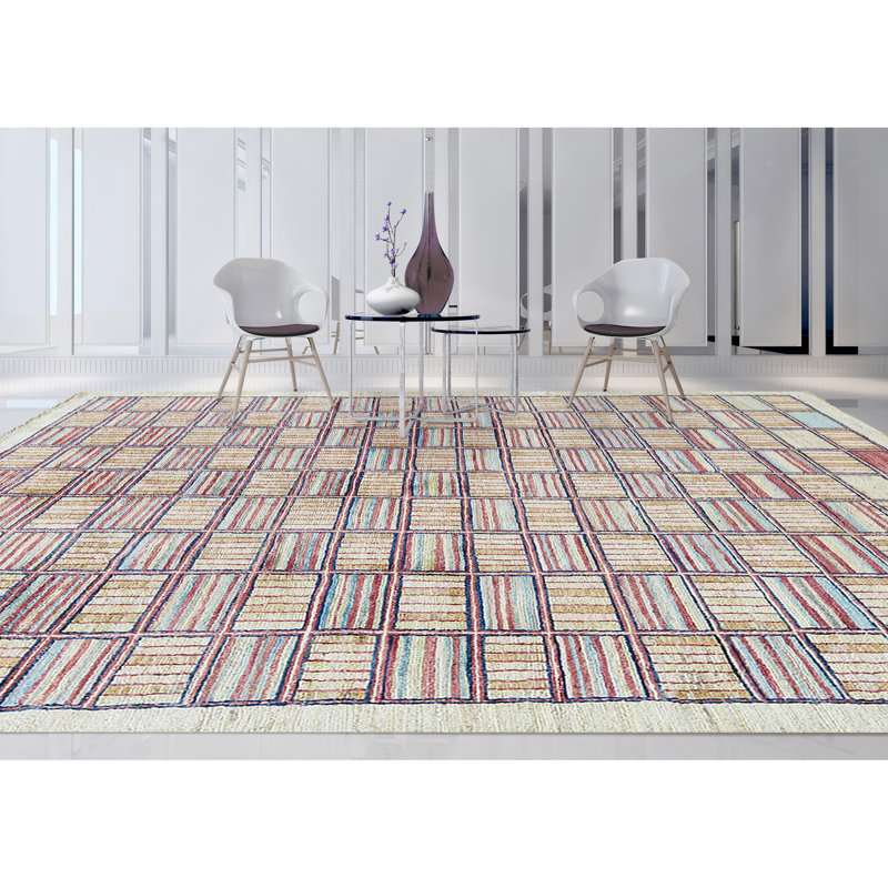 Hand-Knotted High-Quality Ivory and Brown Area Rug