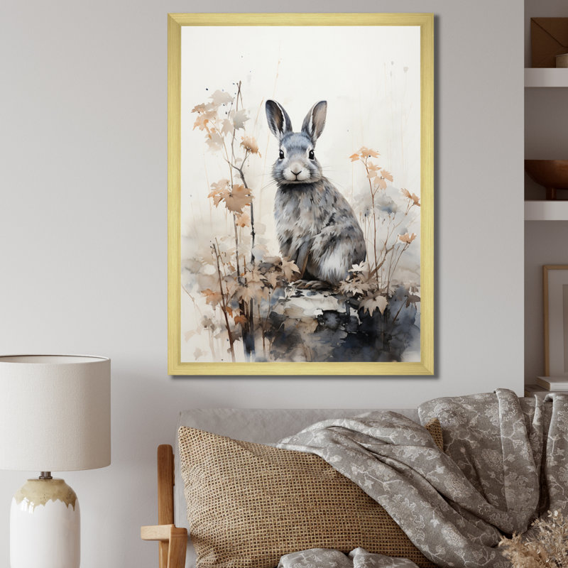 «Tomiris Asian Art Rabbit Sumi III», reproduction sur toile, H 32 po x l 16 po x P 1 po, Encadrement doré