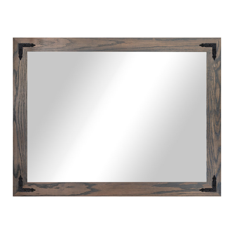 Gracie Oaks Ozark Hardwood Mirror With Decorative Corner Brackets, 38" x 33", Carbon Gray