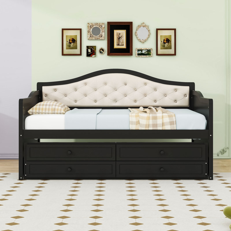 Twin Daybed with Twin Trundle and Storage Drawers, Black
